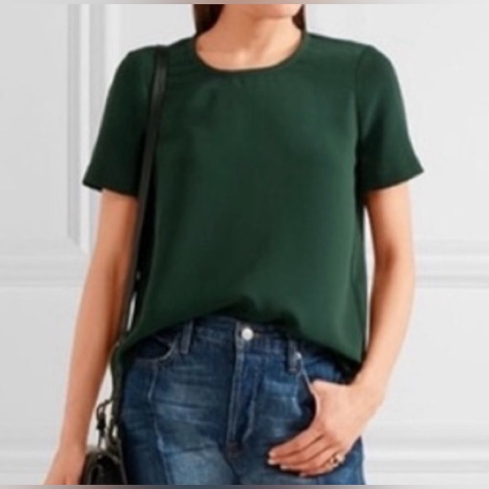 MADEWELL forest green short sleeve button back top size:XS
